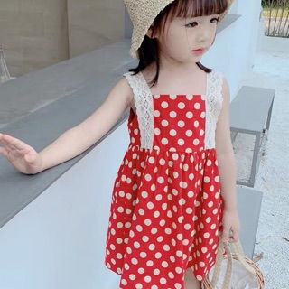 《Pure童顏舖》全新現貨 夏出清 女童兒童夏季韓版點點背心裙公主裙連衣裙吊帶裙沙灘裙洋裝