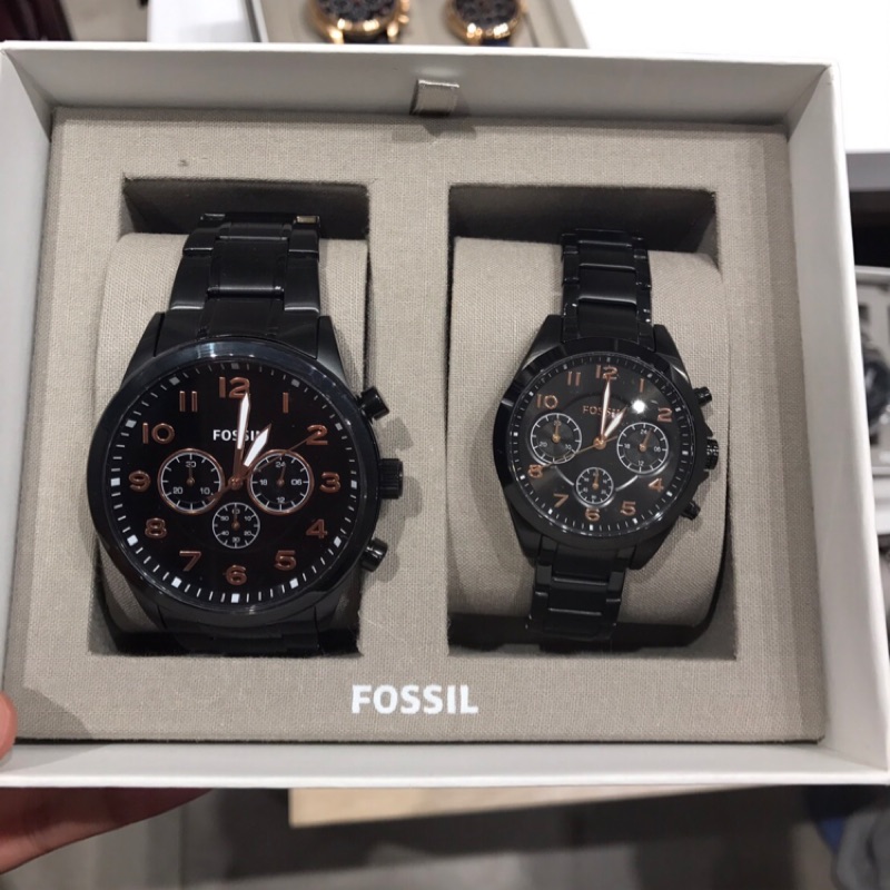 (現貨) Fossil 男女對錶組合 黑/藍/銀