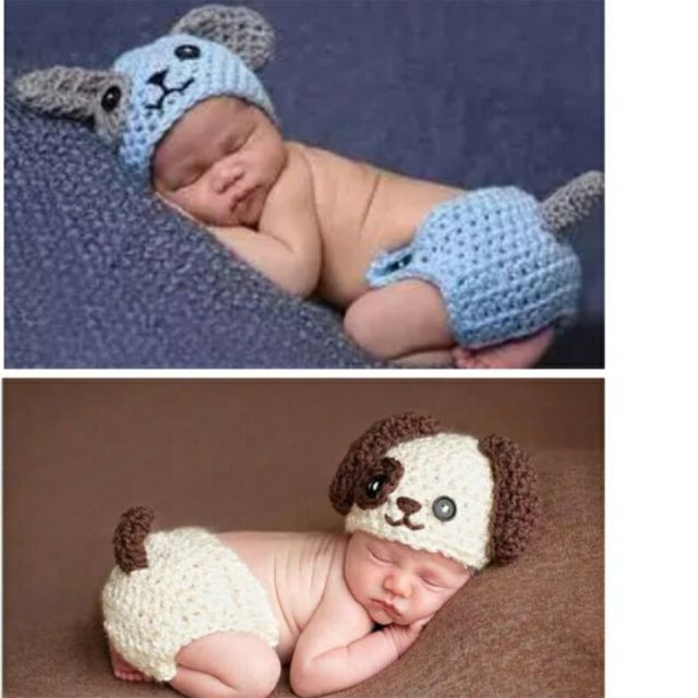 🔼現貨🔼狗狗🐶套裝 帽子 手工帽 毛線帽  拍照 拍攝道具 2件組造型服 嬰兒 毛線 幼兒