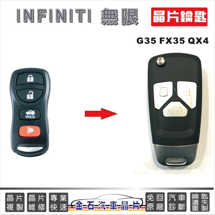 INFINITI 無限 G35 FX35 QX4 汽車鎖匙 遙控器 摺疊 晶片鑰匙 拷貝