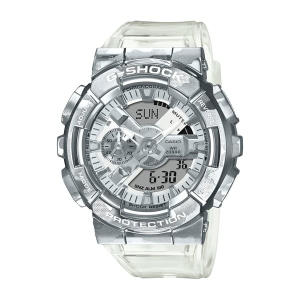 CASIO卡西歐 G-SHOCK 冰酷迷彩 金屬錶圈 半透明錶帶 GM-110SCM-1A