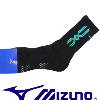 鞋大王Mizuno 32TX-800893 黑×藍綠 運動厚底中筒襪【台灣製】