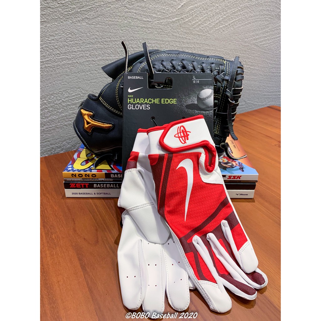 B野球工房 日本原裝進口nike Huarache Edge 棒球壘球打擊手套紅 白兩手用一雙入可機洗 蝦皮購物