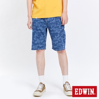EDWIN 男款 PLUS+迷彩EJ短褲(拔洗藍)