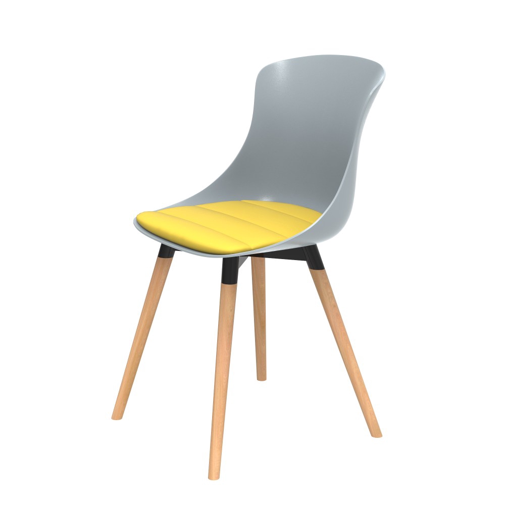 (組合) 特力屋 萊特塑鋼椅 櫸木腳架40mm/灰椅背/黃座墊