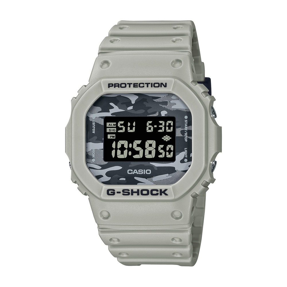 CASIO卡西歐 G-SHOCK 百搭迷彩 亮灰白 經典系列 DW-5600CA-8_42.8mm