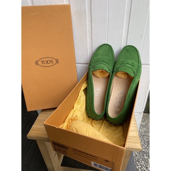二手Tod’s綠色麂皮休閒豆豆懶人鞋