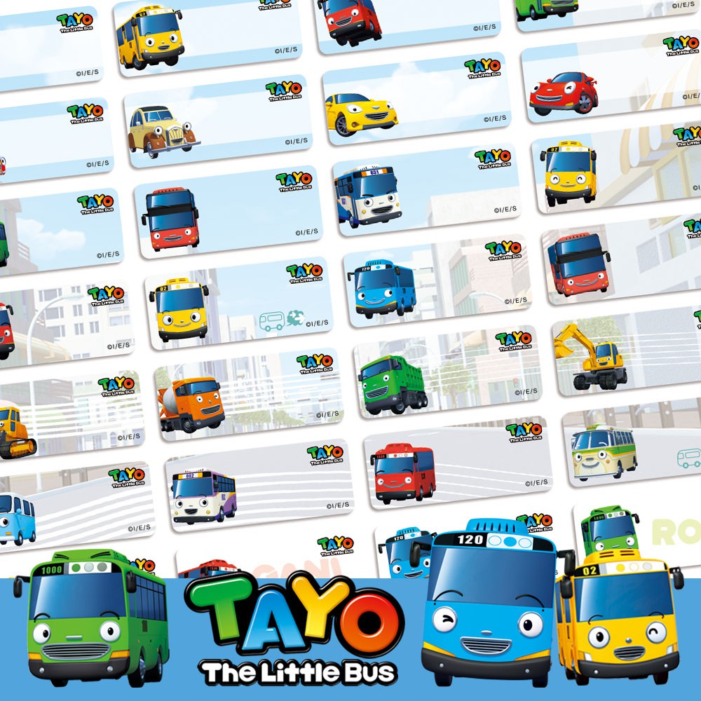 正版韓國小巴士TAYO姓名貼紙，附贈精美可愛收納袋，大小尺寸都有，類似POLI波力的YOYO卡通