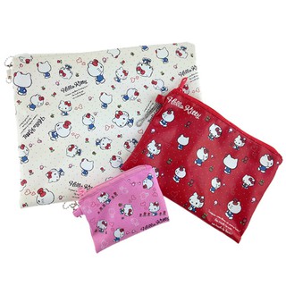 大賀屋 日貨 Hello Kitty 拉鍊袋 3入包 收納袋 收納包 零錢包 化妝袋 KT 正版 T0011009