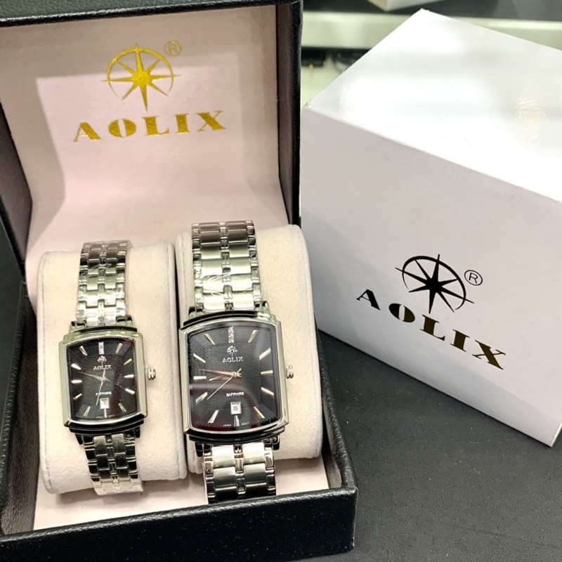 【AOLIX】奢華時尚銀錶 日本機芯 黑面方形款 情人節禮物 情侶對錶 防刮防水 保固藍寶石鏡面 實體店面 附精美錶盒