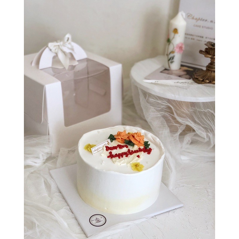 【台灣現貨】4吋 6吋 手提白色蛋糕盒 開窗白色蛋糕盒 韓系蛋糕盒 韓風（含厚白底）