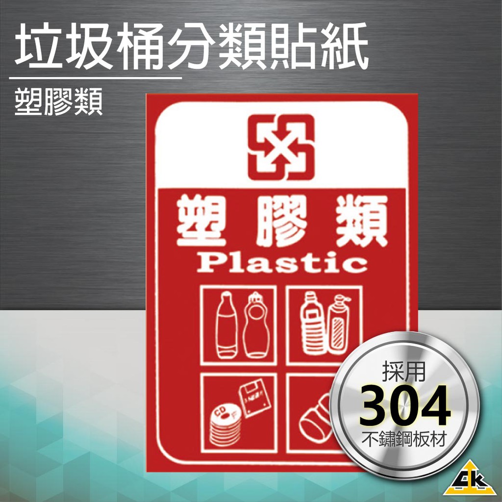 【鐵金鋼】塑膠類 分類貼紙垃圾桶 回收桶 環保分類 垃圾箱 箱子 分類桶 告示牌