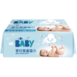 家樂福 嬰兒潔膚濕巾(粉藍) 80抽 x 4包【家樂福】