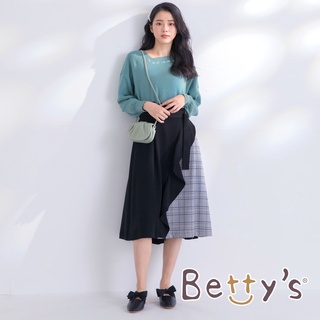 betty’s貝蒂思(05)千鳥格拼接長版荷葉裙 (黑色)