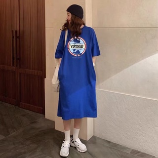 8色 夏季韓國東大門 口袋過膝洋裝 連衣長裙 寬鬆過膝長款裙子 休閑長裙 長版上衣 休閒洋裝 顯瘦連衣裙 孕婦裝 居家服