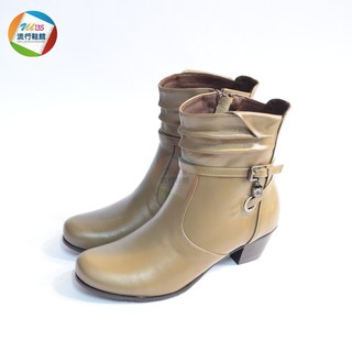 【Z.U SHOES】女鞋/短靴~臺灣手工 純牛皮 淑女短靴~卡其色~