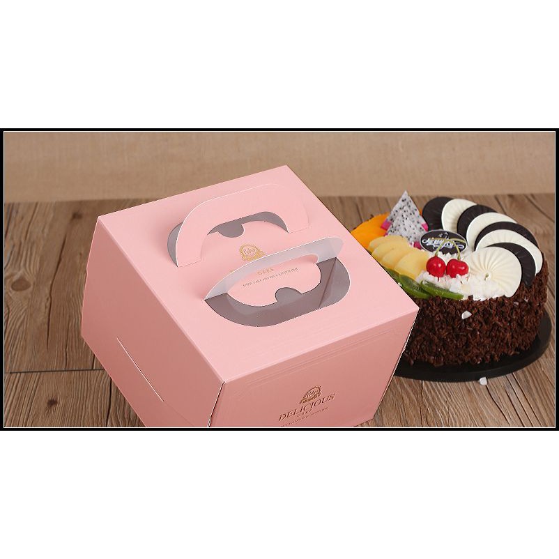 歐式燙金 4吋 粉紅色 蛋糕盒 附紙托 4吋手提蛋糕盒 2入組 ~咕咕烘培~