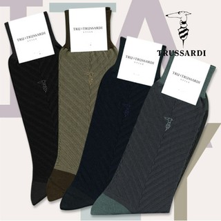 TRUSSARDI【精選摩登斜條拼接紋紳士襪】(中/半統)獨家代理