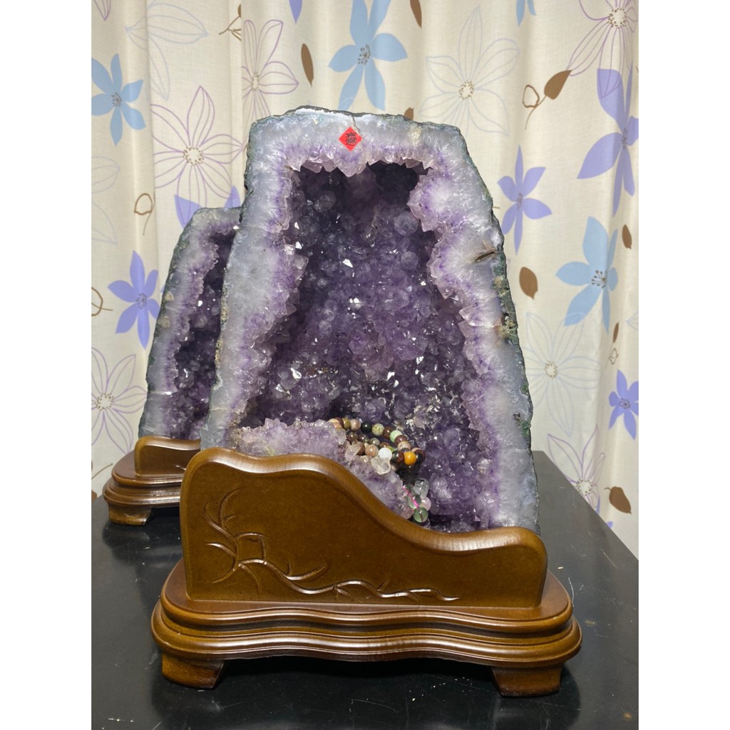 晶洞 烏拉圭 紫晶洞 鈦晶洞 土型 15.6公斤 一對  水晶花 二次結晶 巴西 洞深 稀有 避邪  招財 天然 紫水晶