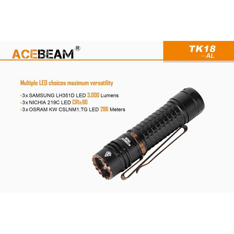 【電筒發燒友】Acebeam TK18 AL 鋁合金版本 最高3000流明 286米射程 EDC 手電筒