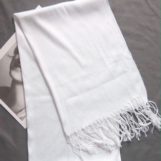 純白色圍巾 扎染絲巾 長款披肩 藍曬 植物染圍巾