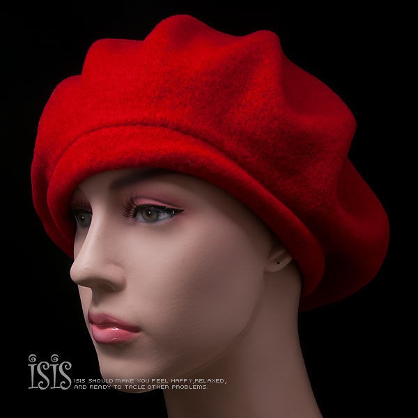 KURO-SHOP台灣製造 外銷日本 紅色100%純羊毛  貝雷帽 較厚 較大