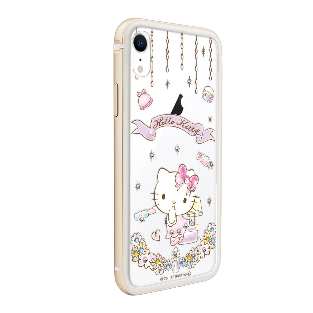 三麗鷗 Kitty iPhone XR 6.1吋施華彩鑽鋁合金屬框手機殼-美妝凱蒂