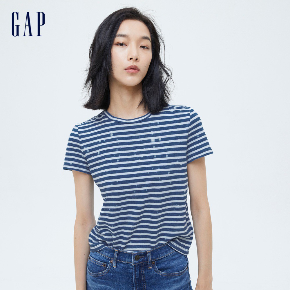 Gap 女裝 清爽純棉圓領短袖T恤-藍色條紋(867134)