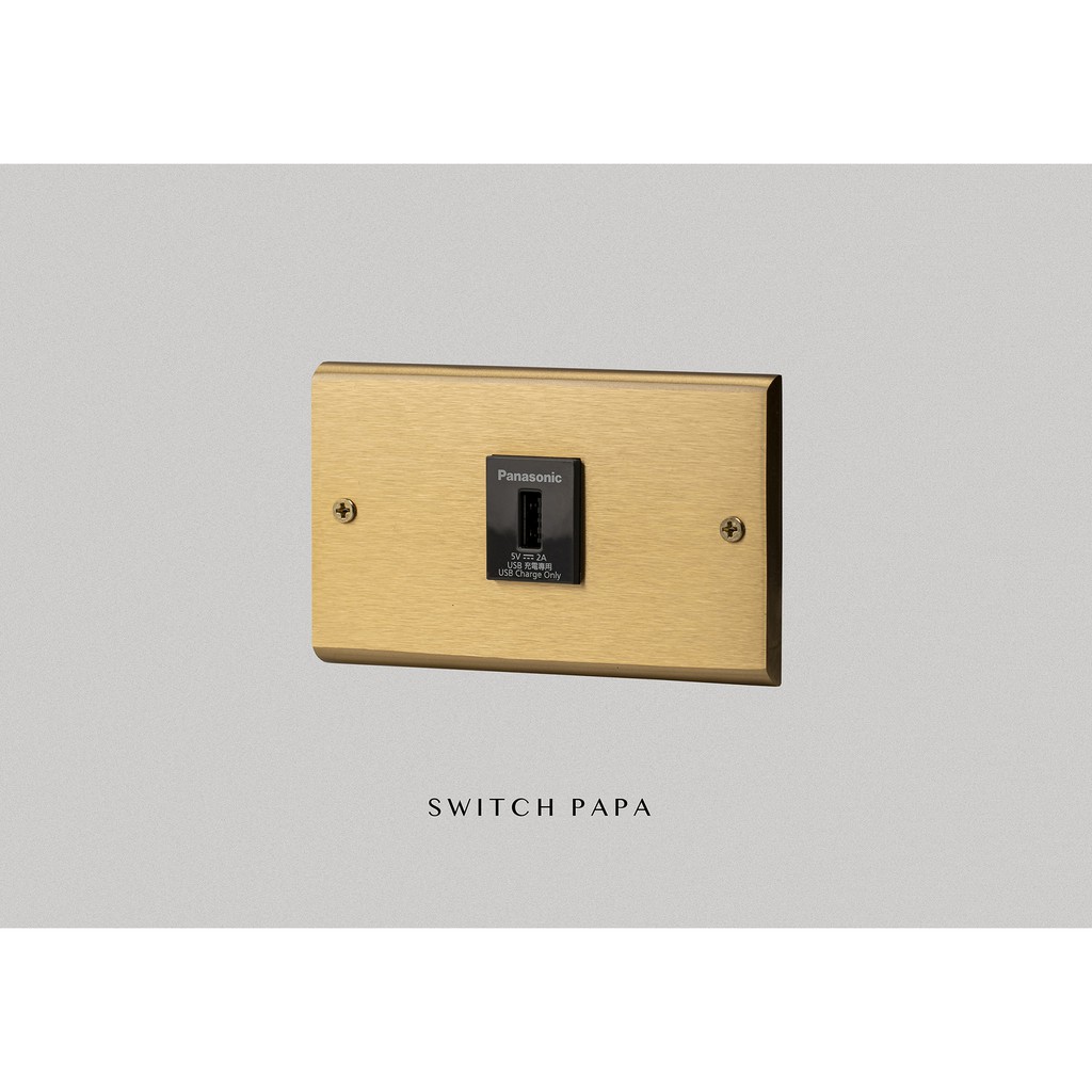 開關拔拔switchpapa工業風 黃銅面板單USB插座（國際牌快速型）
