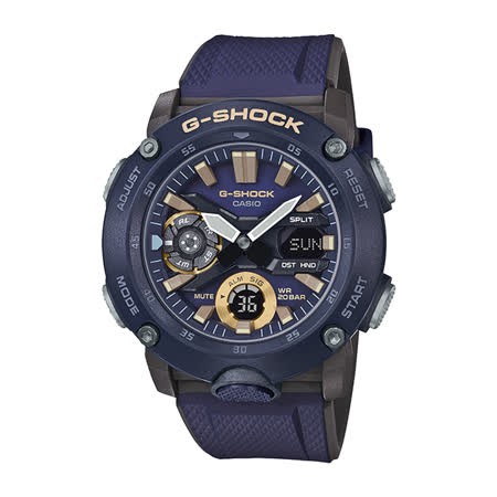CASIO 卡西歐 G-SHOCK (GA-2000-2A)【台灣原廠公司貨】潮流碳纖維 運動防水電子錶-深藍