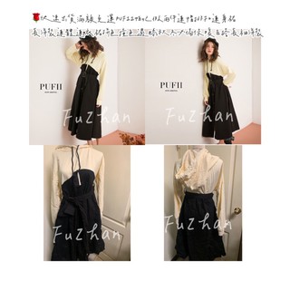 🌹快速出貨滿額免運PUFII帕妃假兩件連帽排扣連身裙長洋裝連體連衣裙拼色撞色過膝秋冬必備保暖百搭長袖洋裝