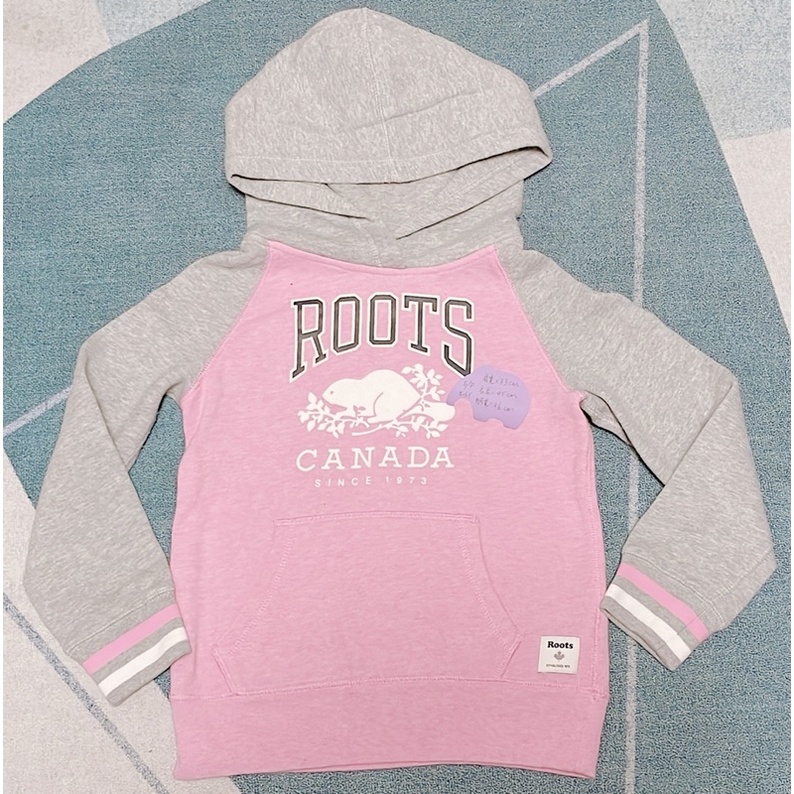 保暖Roots帽T連帽上衣內刷毛粉色女童尺碼5-6Y