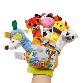 現貨〔兒童玩具】嬰兒卡通動物手指套偶 ♥ DOLERY 帶布書 響紙 ♥ 早教親子互動 套手玩具 指偶 手指偶 玩具