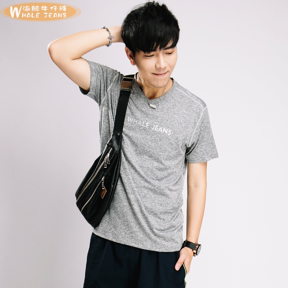 WHALE JEANS 男款陽光V領LOGO涼感吸濕排汗上衣-2色-872019