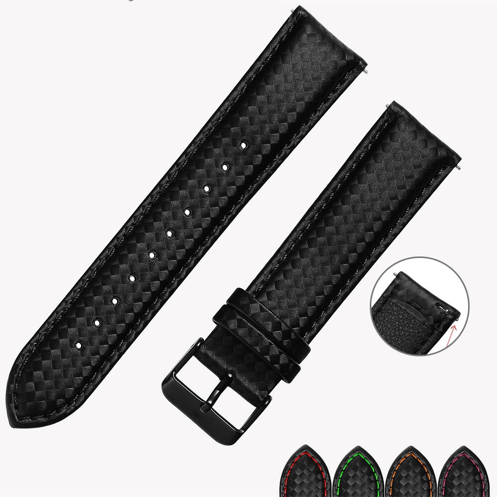 20/22 mm寬度黑色碳纖維皮革手表皮帶 適用於Samsung Gear S3 S2 Classic 快速釋放快拆表帶