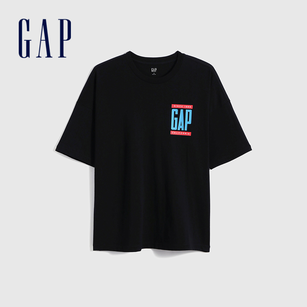 Gap 男女同款 Logo寬鬆短袖T恤 厚磅密織親膚系列-黑色(697713)