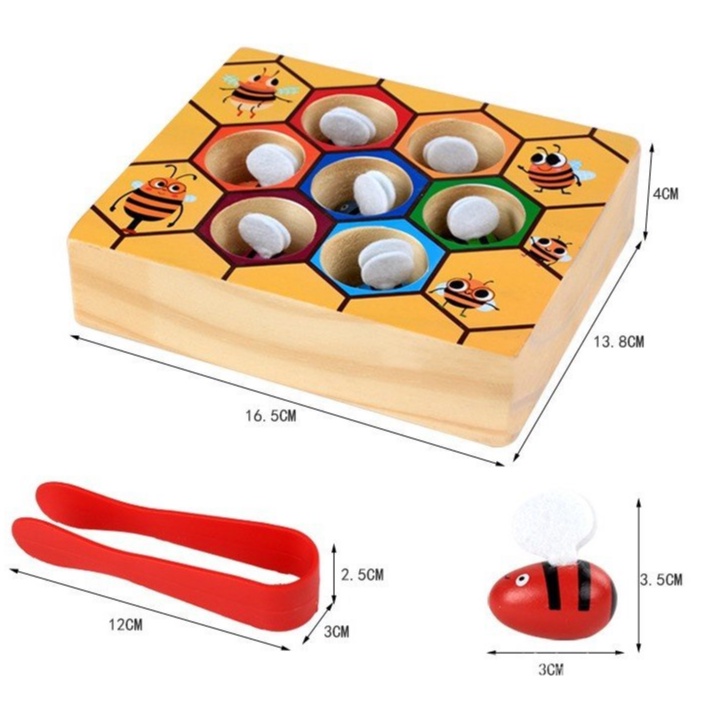 蒙特梭利玩具 小蜜蜂 蜂巢  蜂箱遊戲  幼兒童精細動作  蜜蜂夾子 寶寶早教益智積木  夾蜜蜂  1efB 【免運現貨