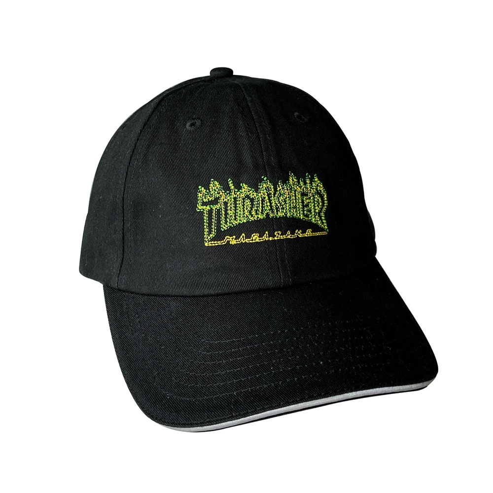 THRASHER 日線 TH0120-5108 GREEN OUTLINE FLAME CAP 棒球帽 老帽 (黑色)