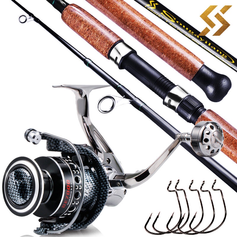 SOUGAYILANG M 釣魚竿和漁線輪套裝 1.8 M 2 節木柄, 具有強大的動力