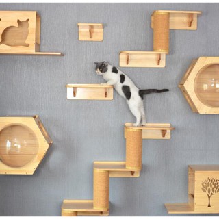 「免運」實木貓 抓柱 貓跳台 diy壁掛式 貓咪用品玩具 貓爬架柱牆上貓牆壁跳台貓窩貓架貓樹