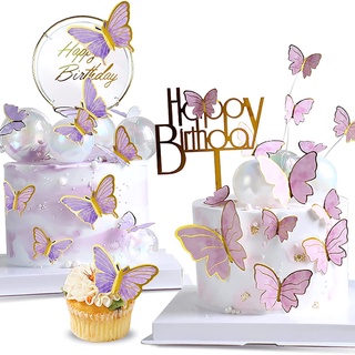 11 件熱印蝴蝶蛋糕裝飾生日快樂蛋糕裝飾婚禮甜點桌 DIY 裝扮