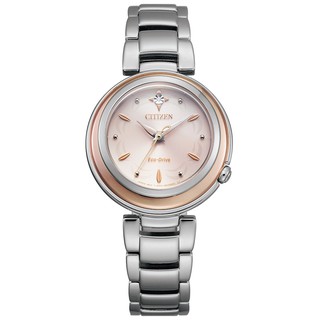 CITIZEN 星辰錶 光動能 真鑽系列雙色版腕錶-櫻花粉紅金x銀(EM0589-88X)30mm