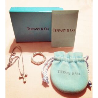 Tiffany&Co.蒂芬妮 水滴十字架項鍊+竹節戒指兩件式