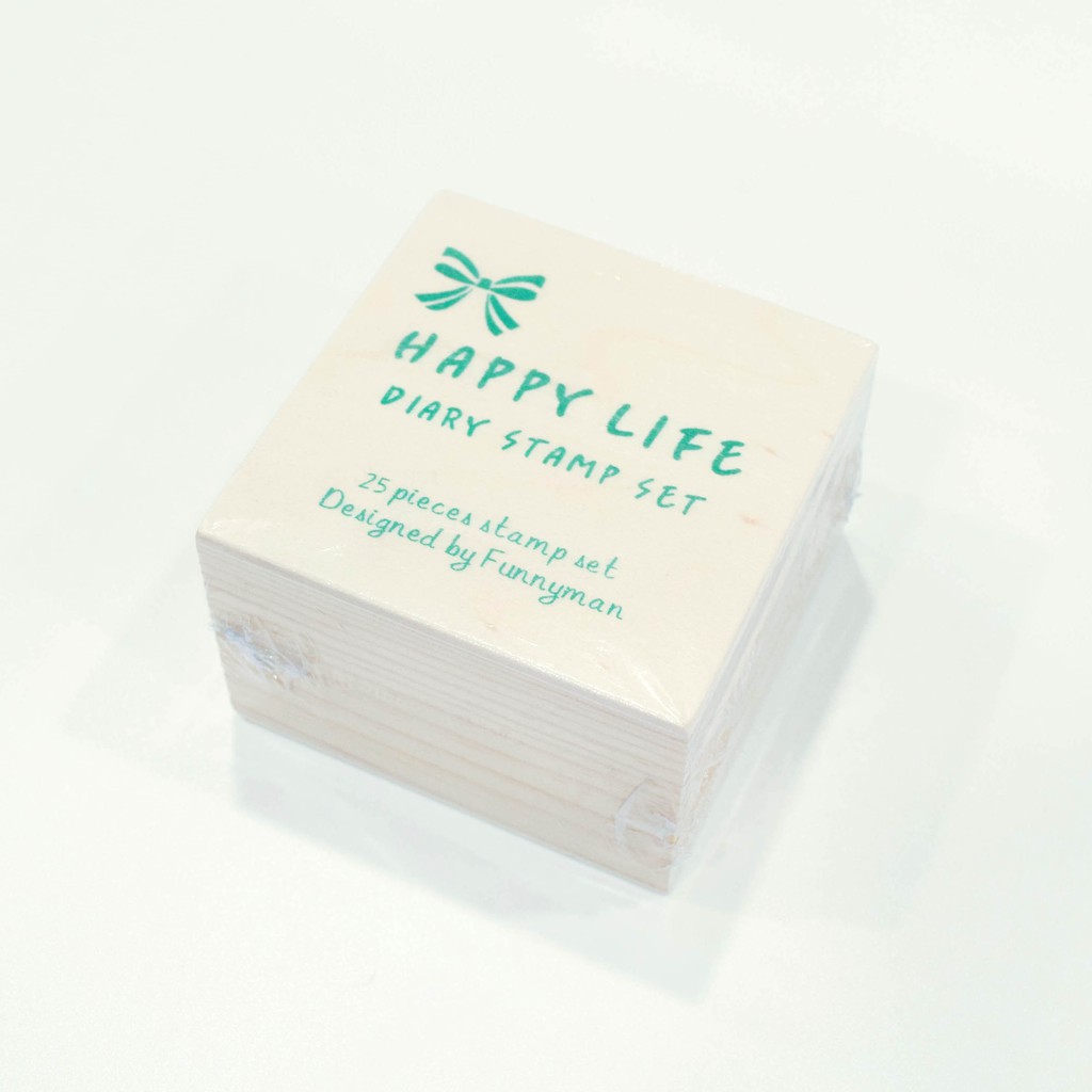 【CHL】原創 實用 可愛 日記本 DIY木質印章 裝飾印章 小印章 印章套組 25入 Happy LIFE