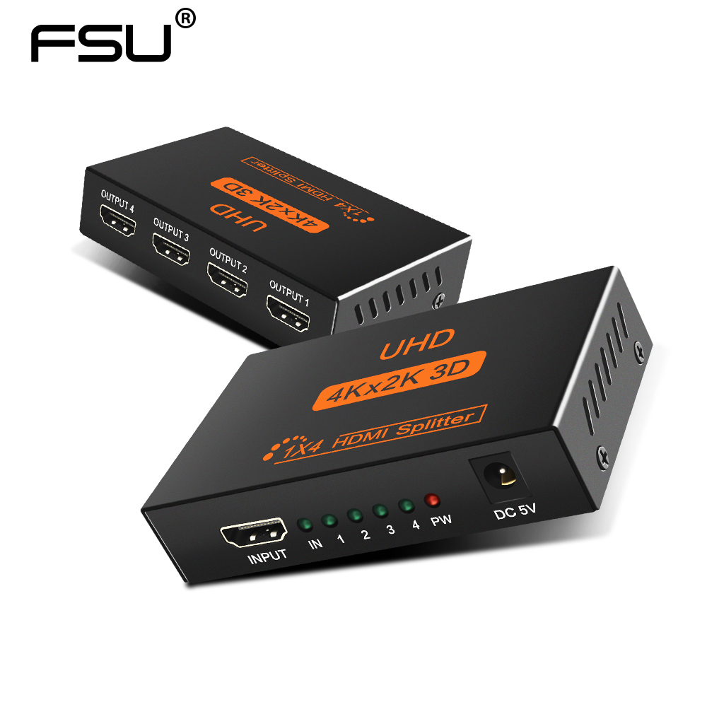 Fsu 1 進 2 出 1 進 4 出 HDMI 分配器放大器 1080P 4K 雙顯示轉換器,帶電源適配器,適用於 H