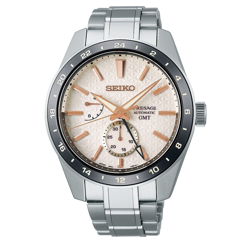 SEIKO 精工 PRESAGE新銳系列麻葉圖騰GMT機械腕錶 6R64-00G0S/SPB273J1