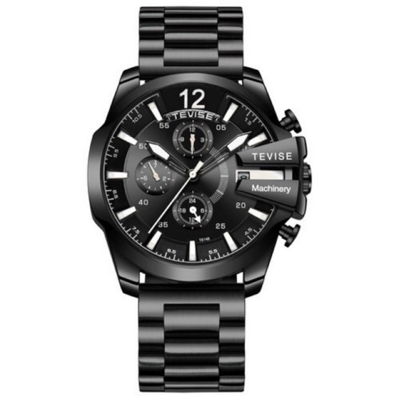TEVISE 特威斯 三眼機械錶 手錶 防水爆款 男士新款時尚全自動鋼帶 腕錶 手錶 機械錶