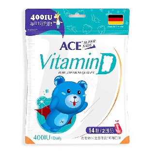 【ACE】SUPER KIDS 維他命D軟糖(草莓口味14顆入)每日1顆足量(全素)
