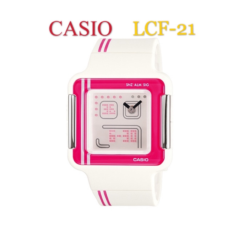 【保證書+盒】CASIO 卡西歐 LCF-21-4復古電玩小精靈潮流概念錶 桃紅 世界時間 碼表 倒數計時 鬧鈴