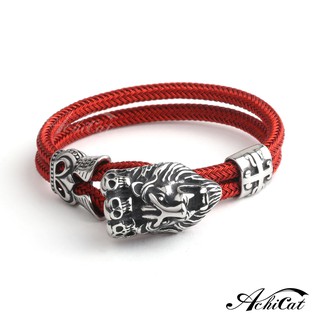 AchiCat．編織皮革手鍊．白鋼．萬獸至尊．獅子．客製刻字．H8055